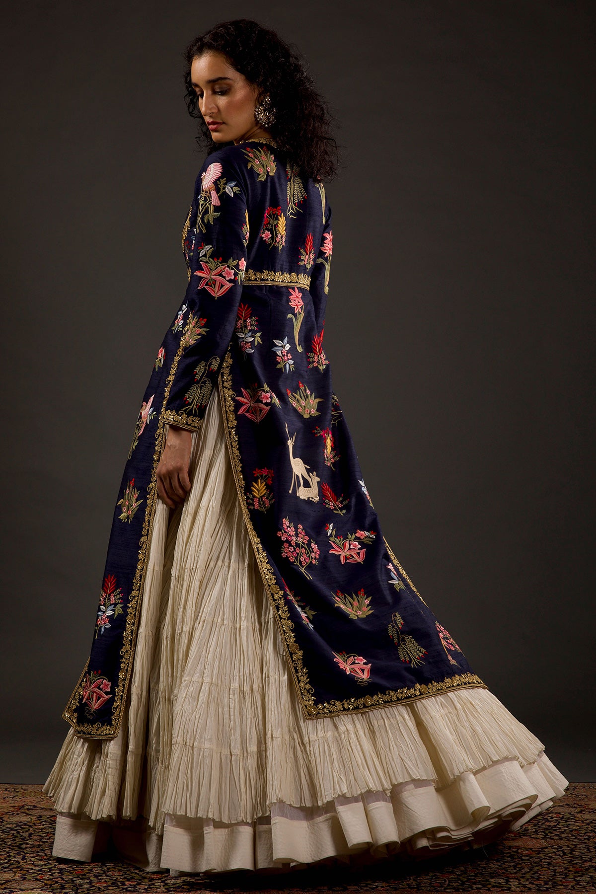 Embroidery Slit Anarkali Set With Crinkled Ghera