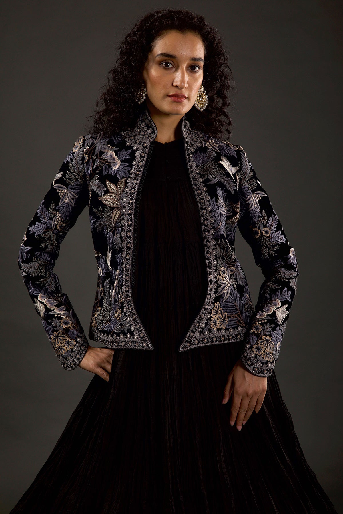 Velvet Silk Short Jacket With Embroidery