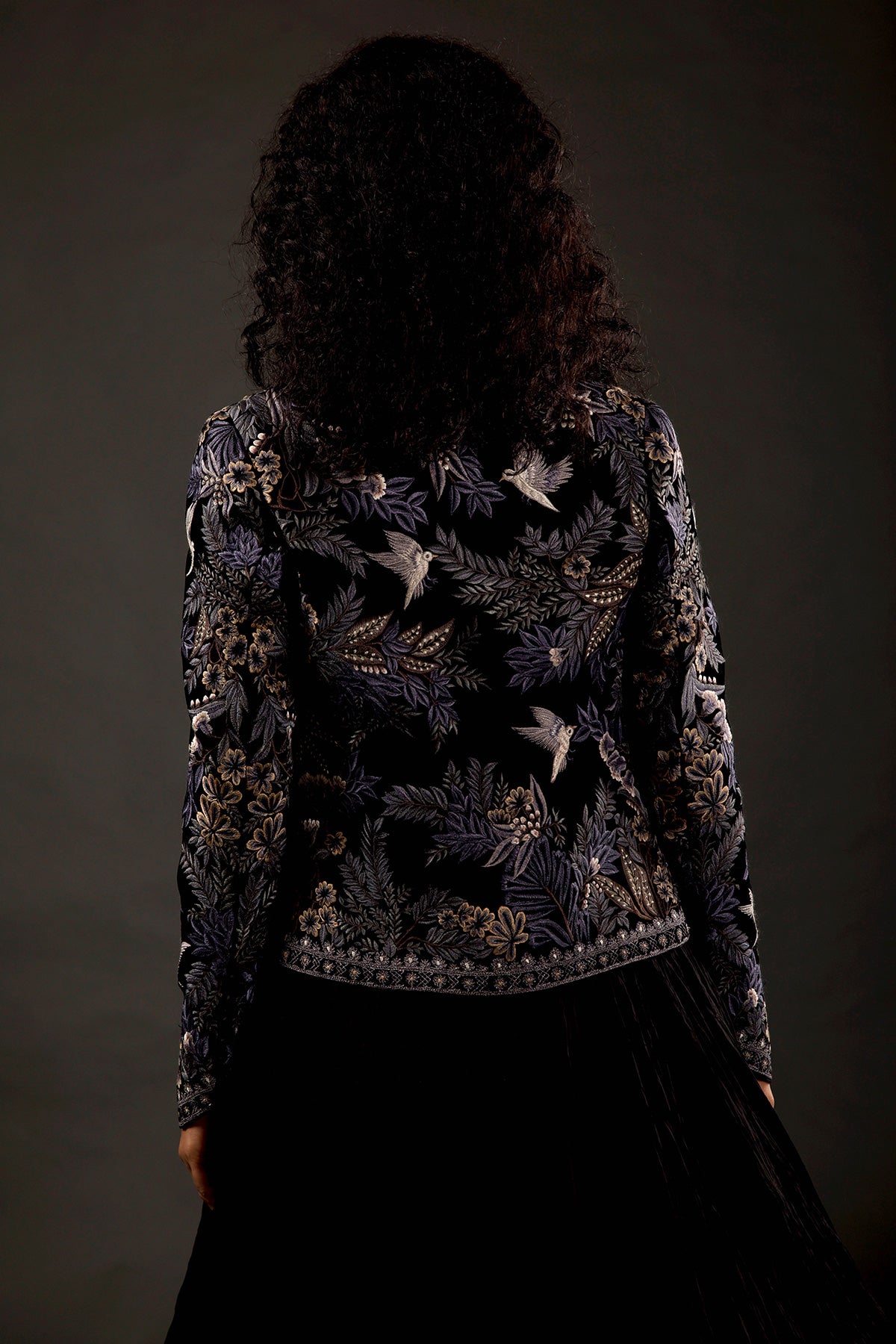 Velvet Silk Short Jacket With Embroidery