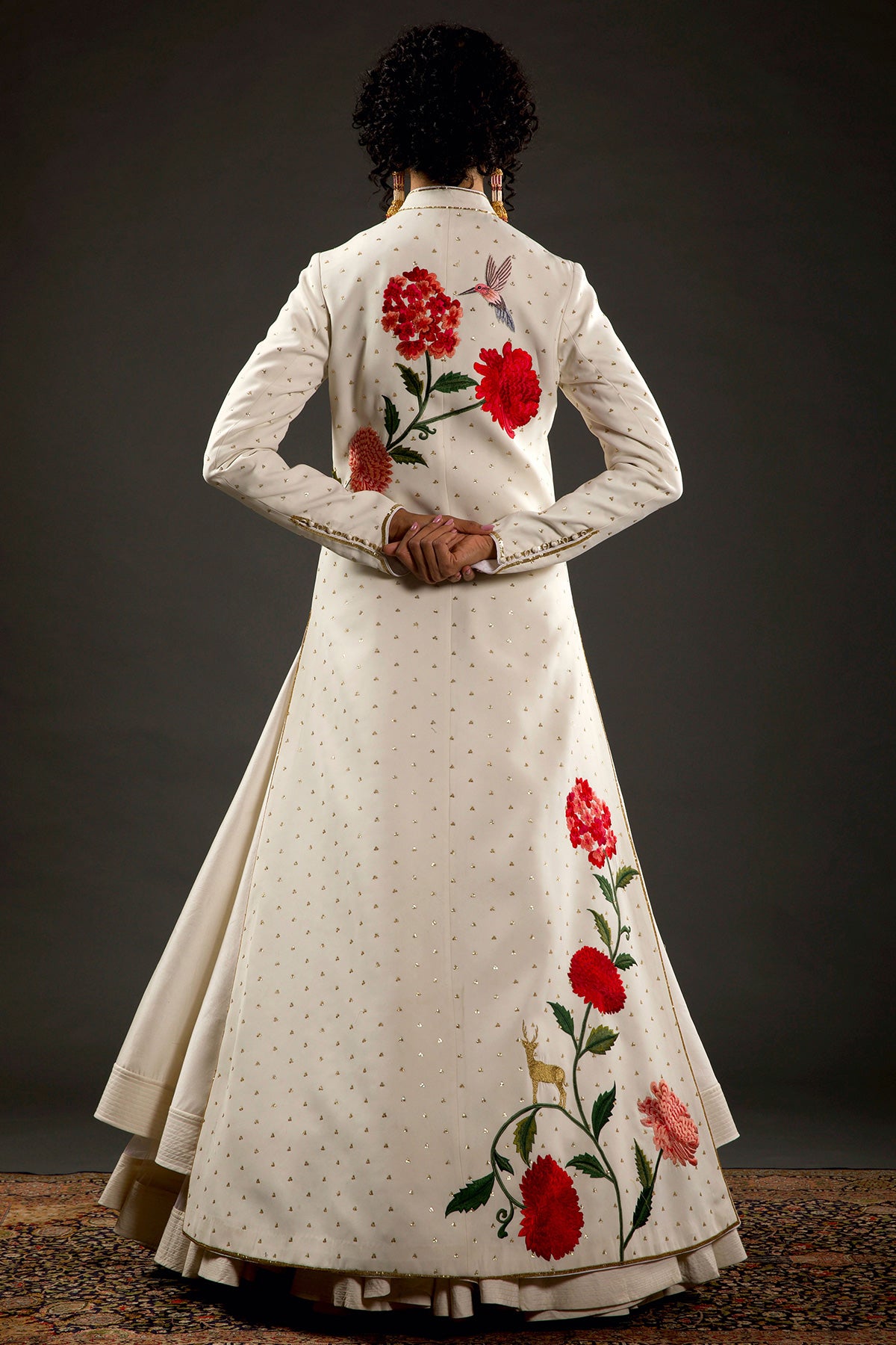 Ivory Chanderi Silk Long Jacket With Embroidery