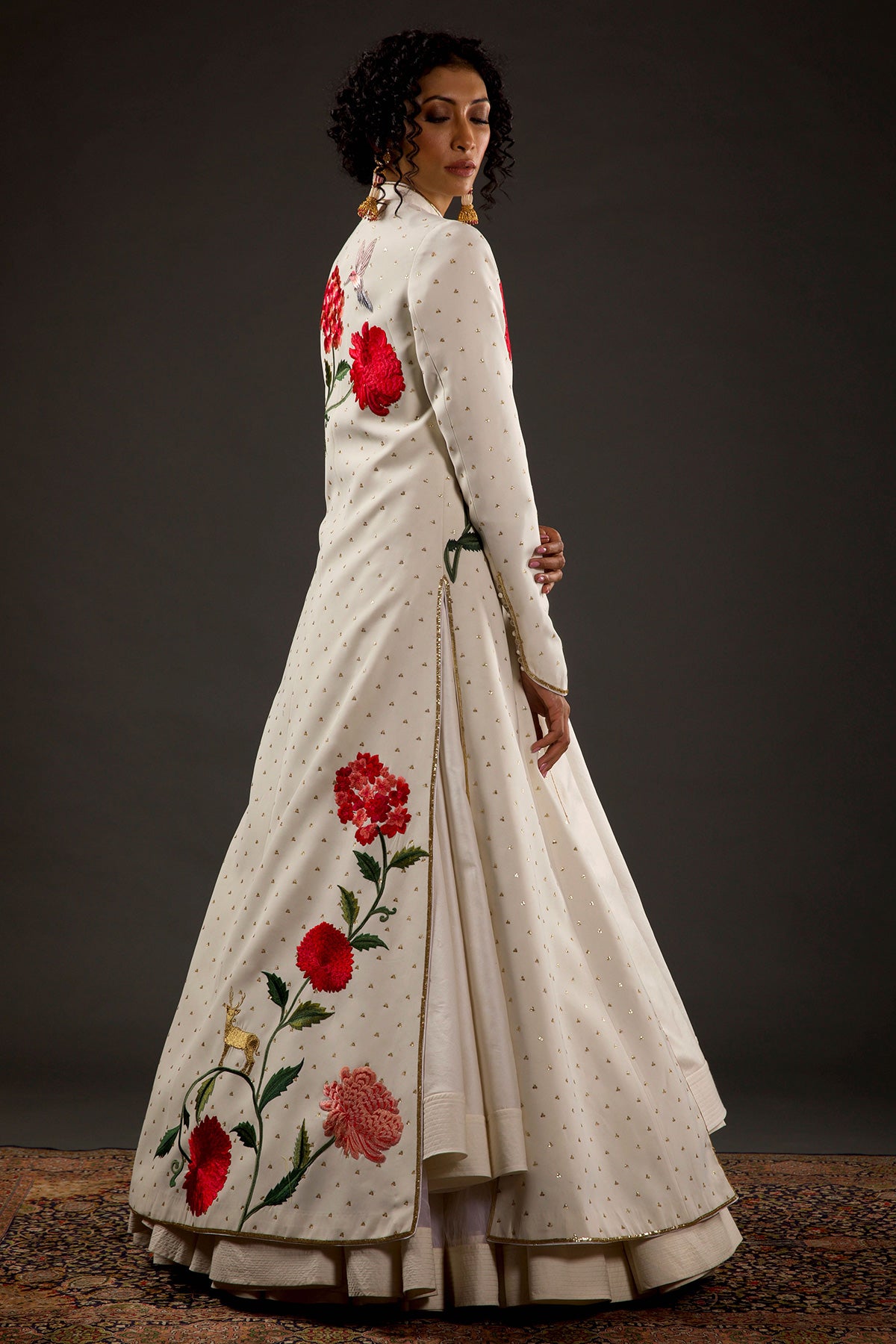 Ivory Chanderi Silk Long Jacket With Embroidery