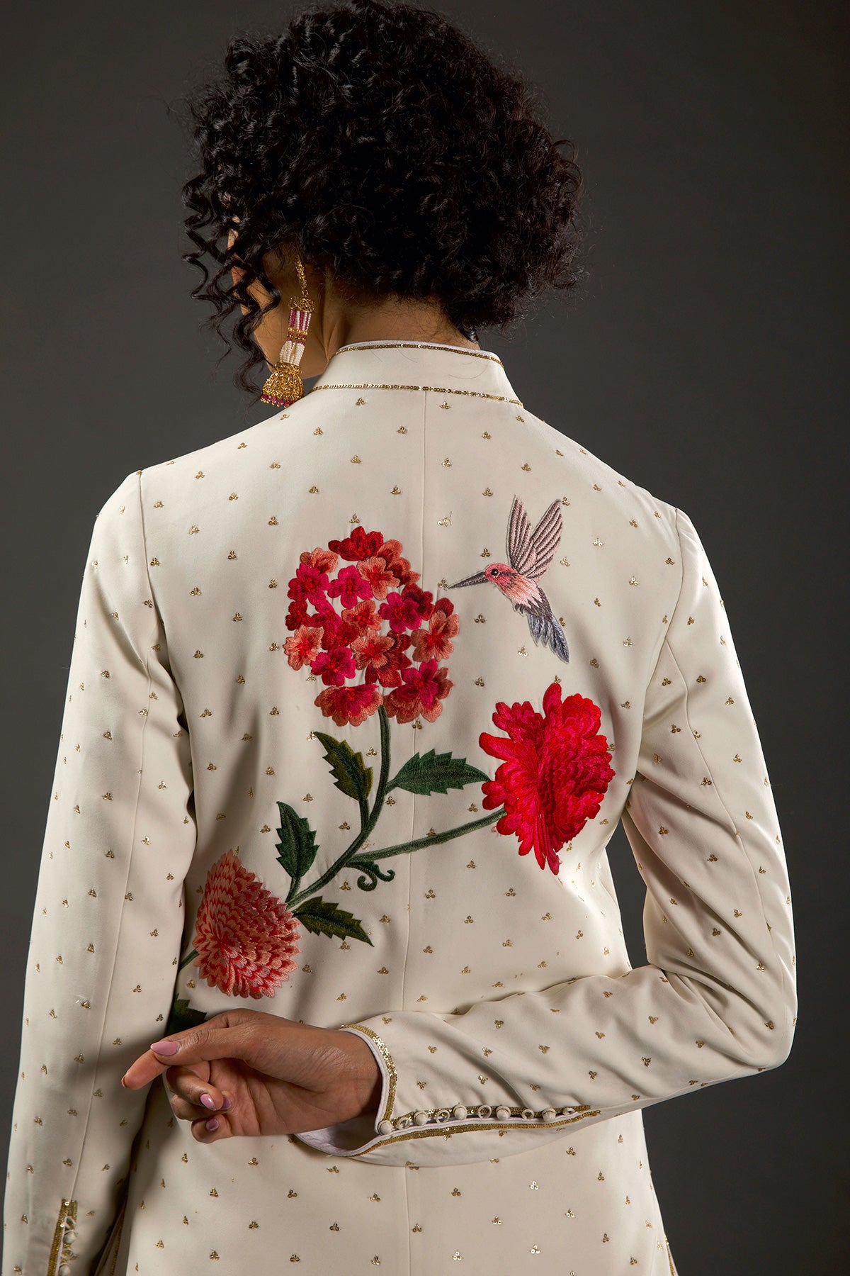 Ivory Chanderi Silk Long Jacket With Embroidery
