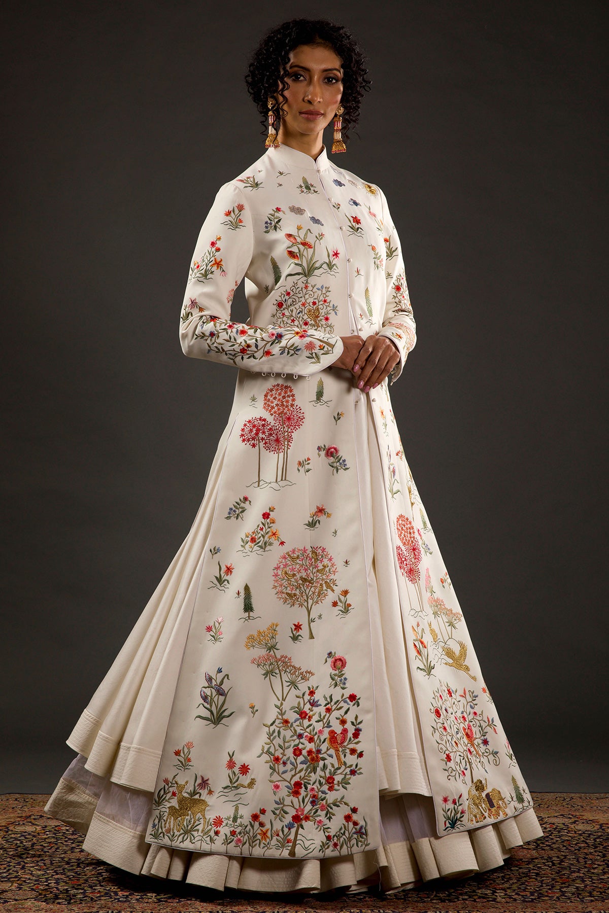 Ivory Chanderi Embroidered Long Jacket