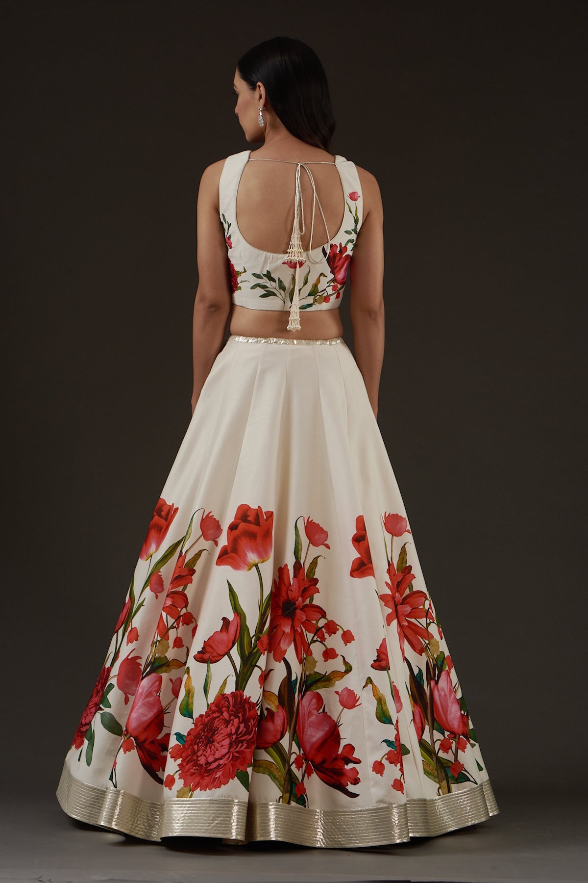 Ivory Chanderi Lehenga Set With Floral Digital Print