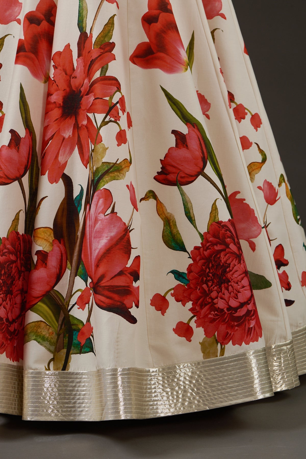 Ivory Chanderi Lehenga Set With Floral Digital Print