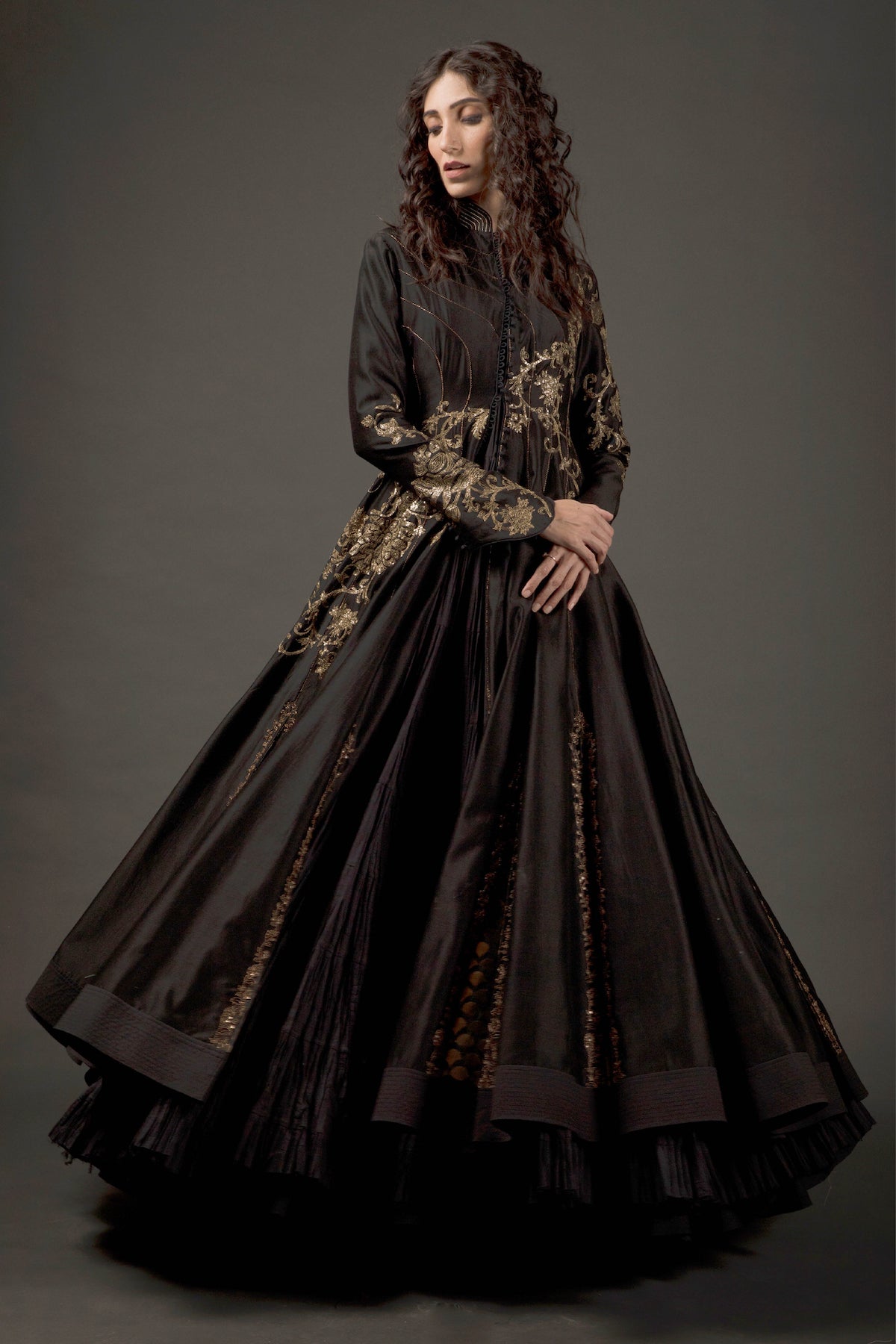 Black Chanderi Silk Embroidered Jacket