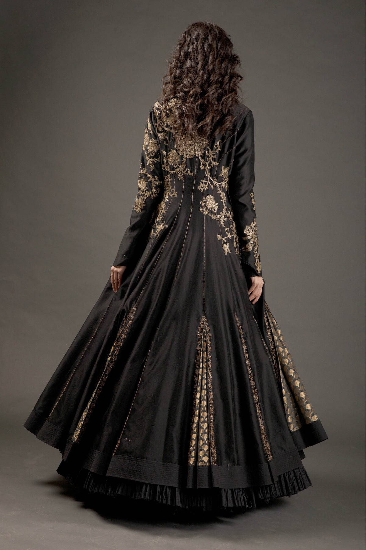 Black Chanderi Silk Embroidered Jacket