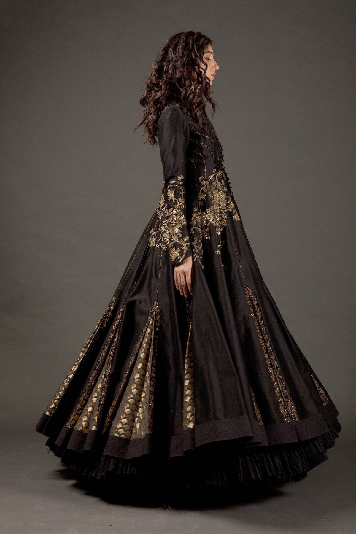 Black Chanderi Silk Embroidered Jacket