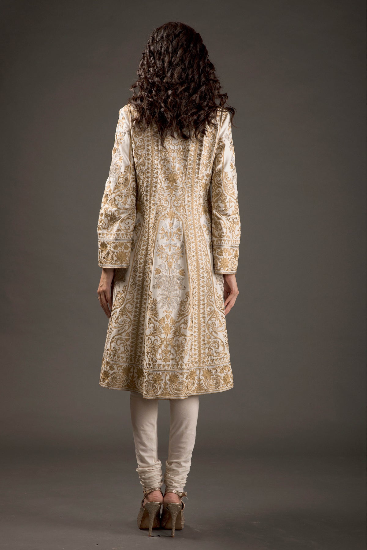 Ivory Chanderi Embroidered A-Line Kurta Set