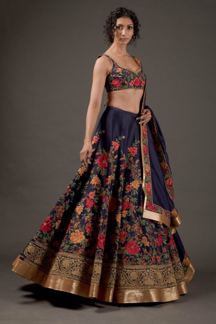 Embroidered Chanderi Lehenga Set With Floral Embroidery