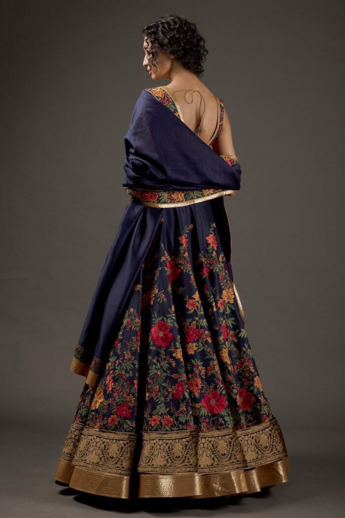 Embroidered Chanderi Lehenga Set With Floral Embroidery