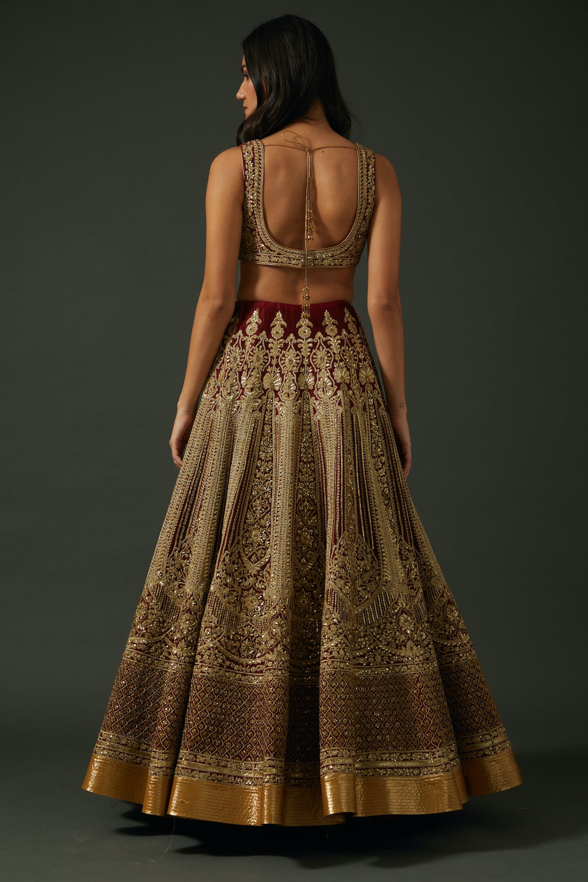 Embroidered Wine Chanderi Lehenga Set