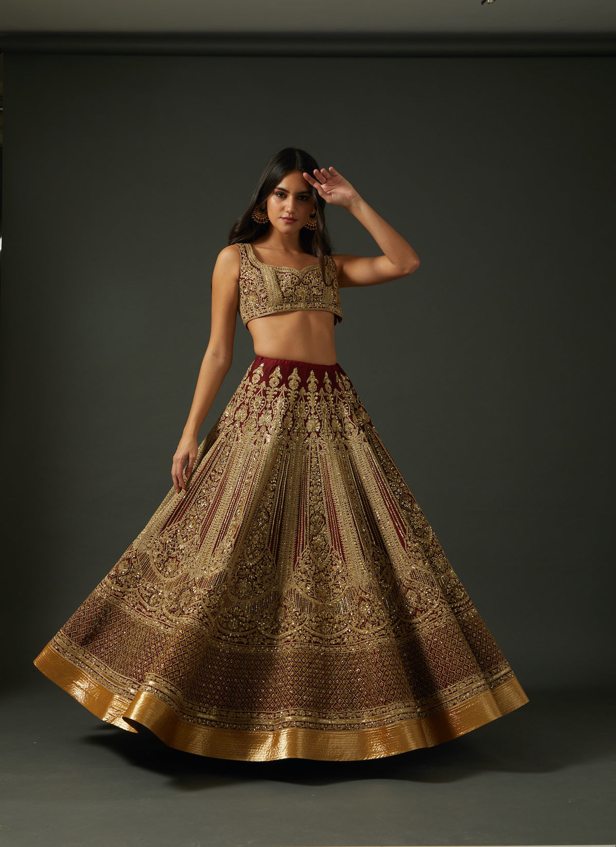 Embroidered Wine Chanderi Lehenga Set
