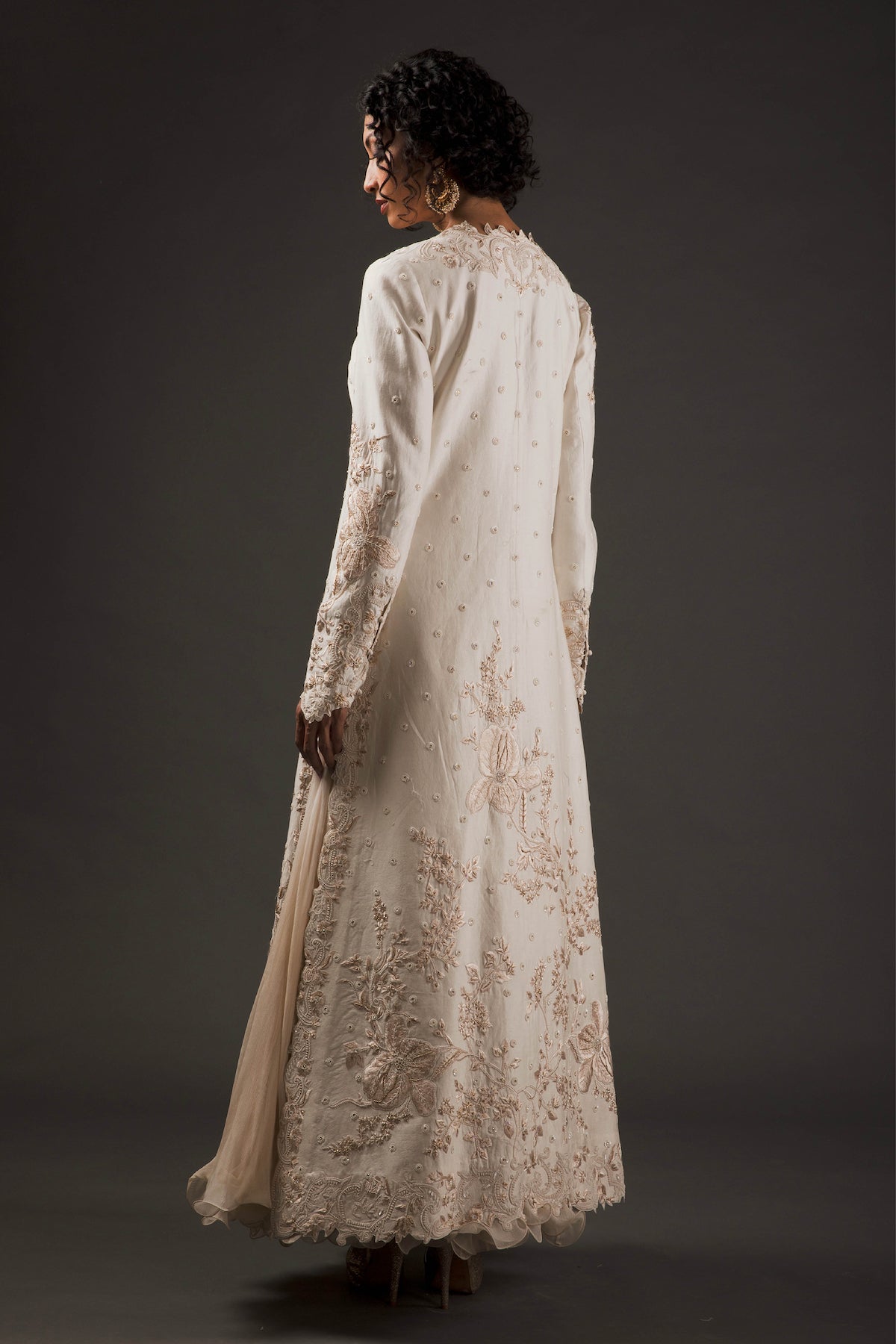 Chanderi Silk Floral Printed & Embroidered Long Jacket Set