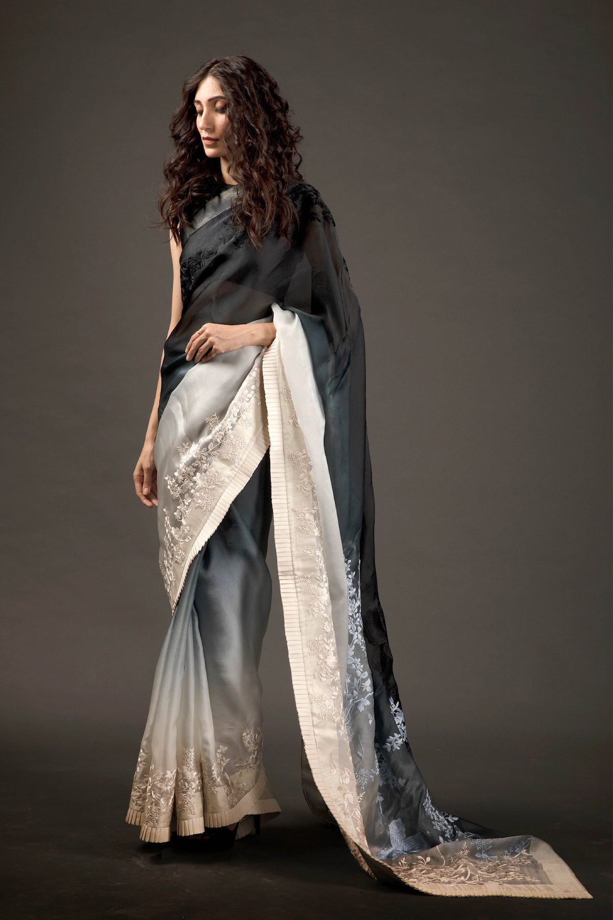Organza Hand Embroidered Saree