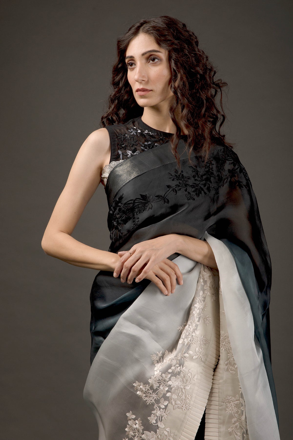 Organza Hand Embroidered Saree