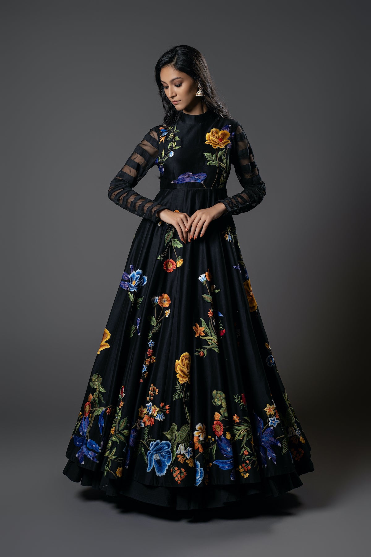 Chanderi Silk Digital Printed & Floral Embroidered Anarkali Set