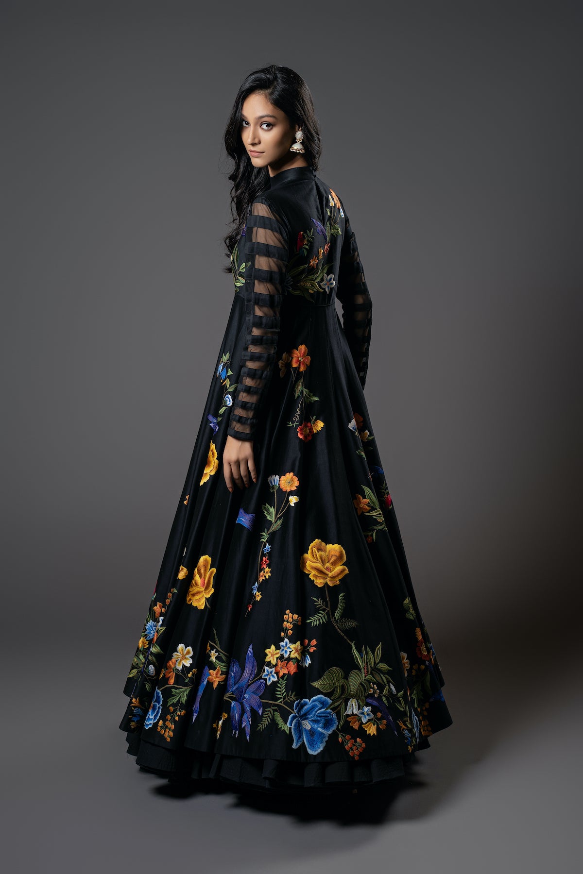 Chanderi Silk Digital Printed & Floral Embroidered Anarkali Set