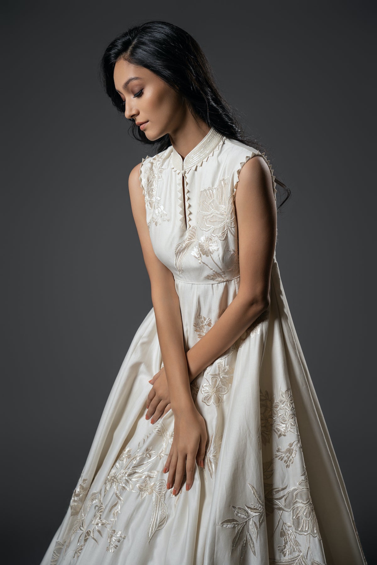 Chanderi Silk Resham Embroidered Anarkali Set