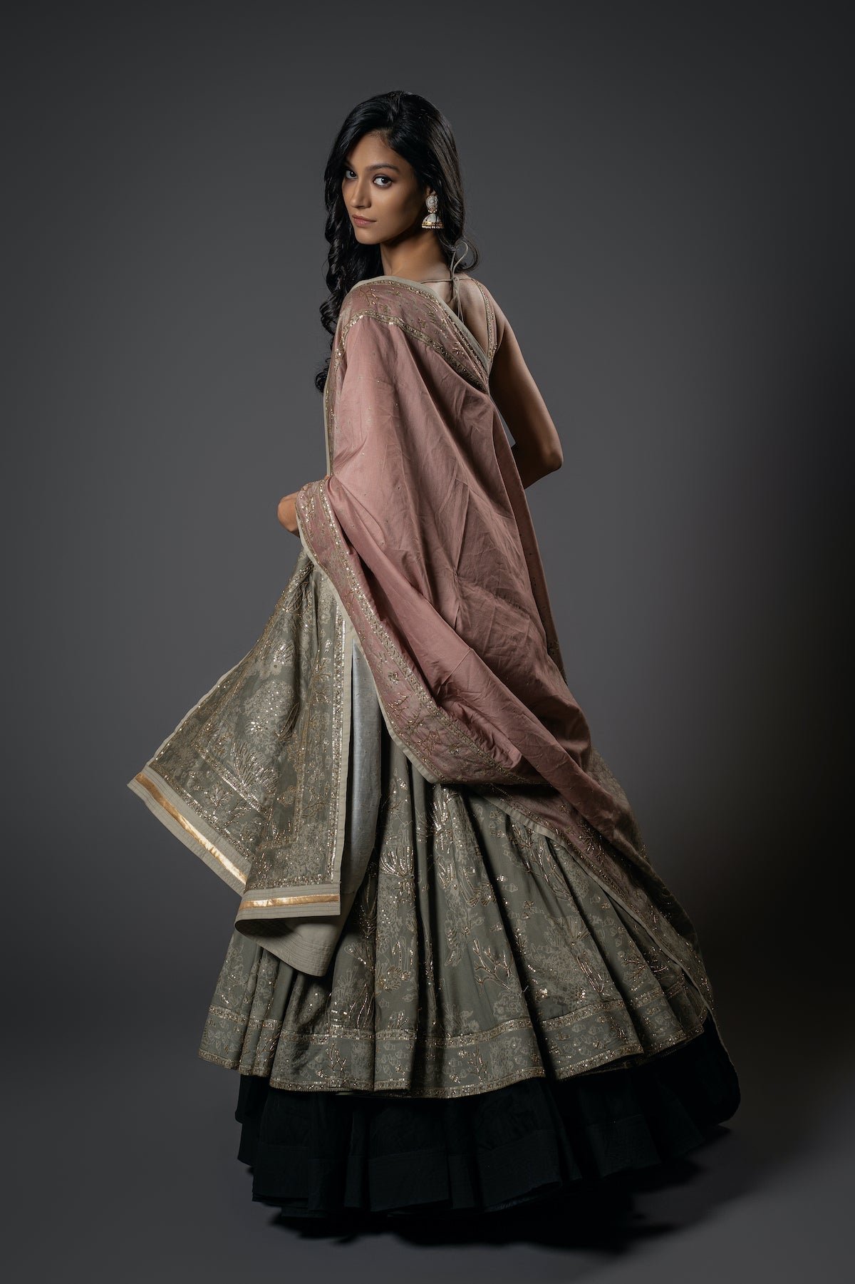 Chanderi Silk Shibori Digital Printed & Embroidered Anarkali Set