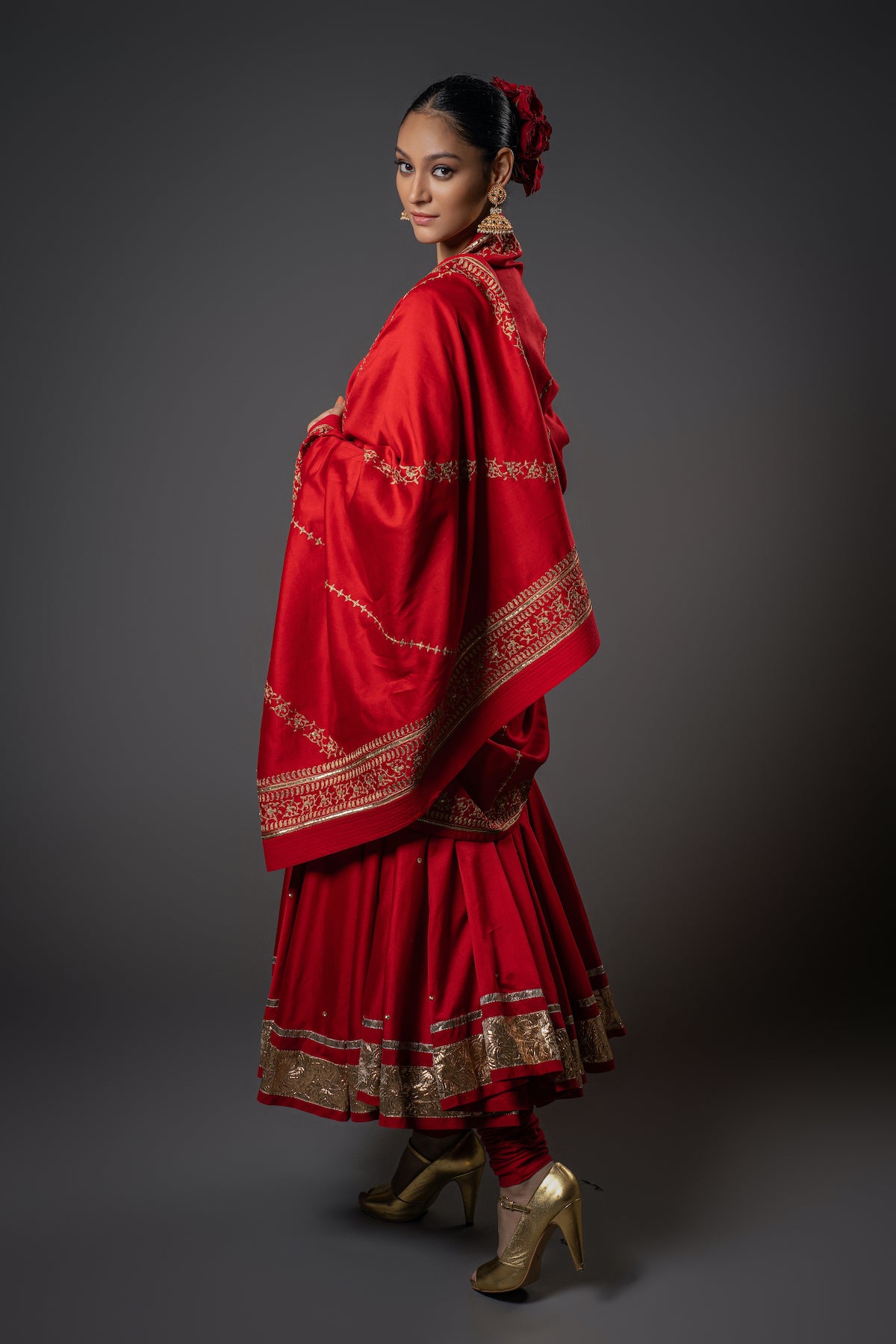Chanderi Silk Floral Embroidered Kalidar Anarkali Set