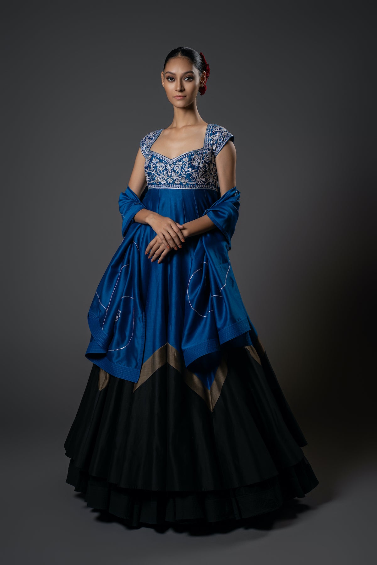 Chanderi Silk Floral Embroidered Anarkali Set