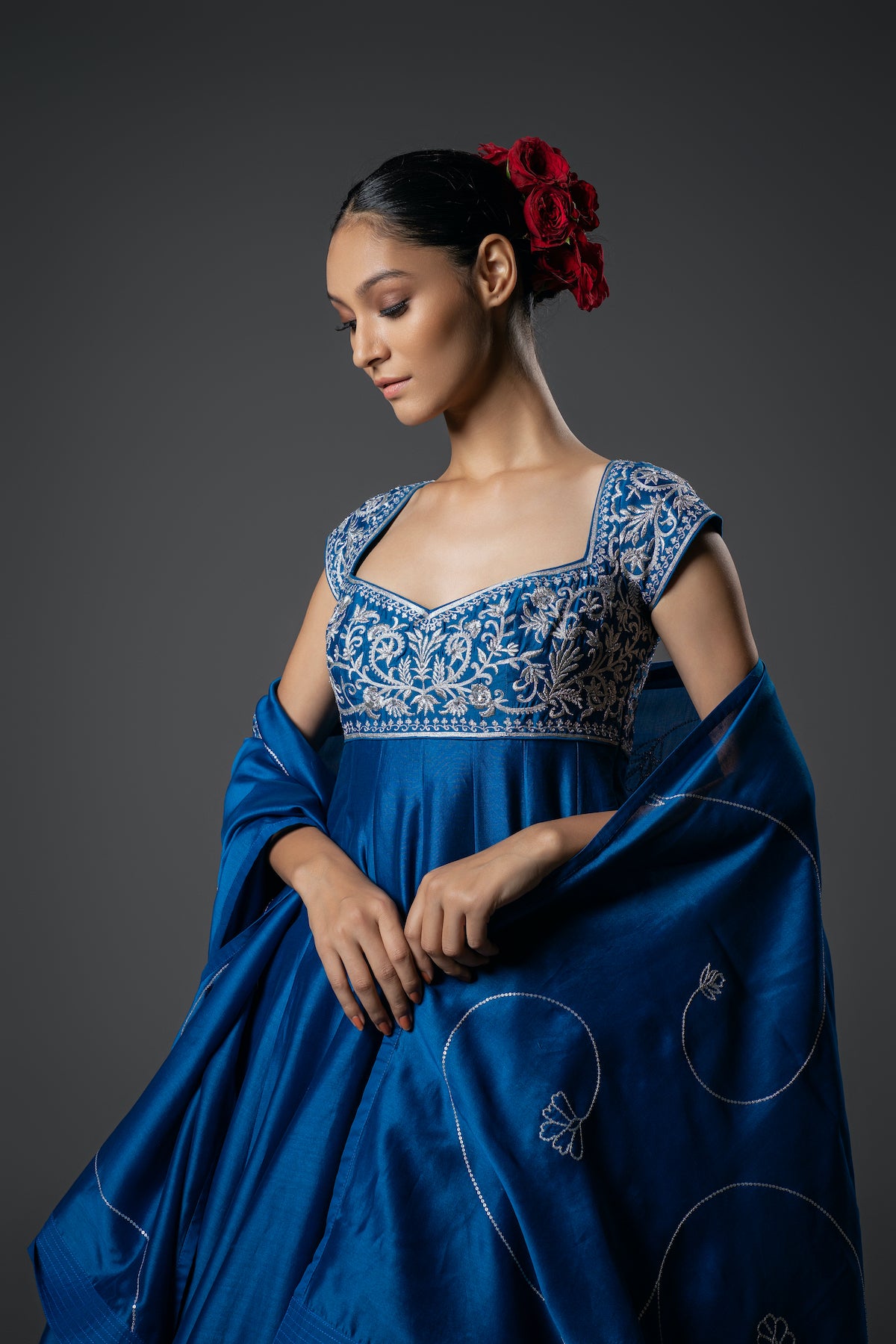 Chanderi Silk Floral Embroidered Anarkali Set
