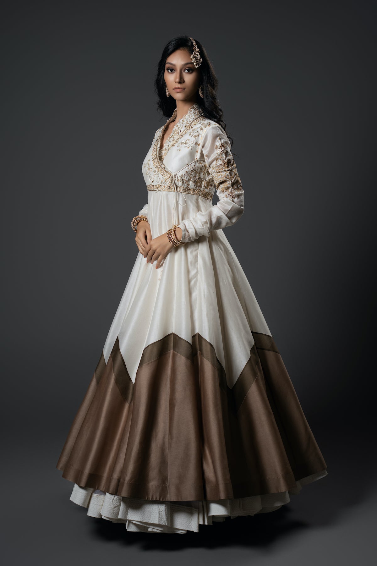 Chanderi Silk Floral Cutwork Angrakha Anarkali Set
