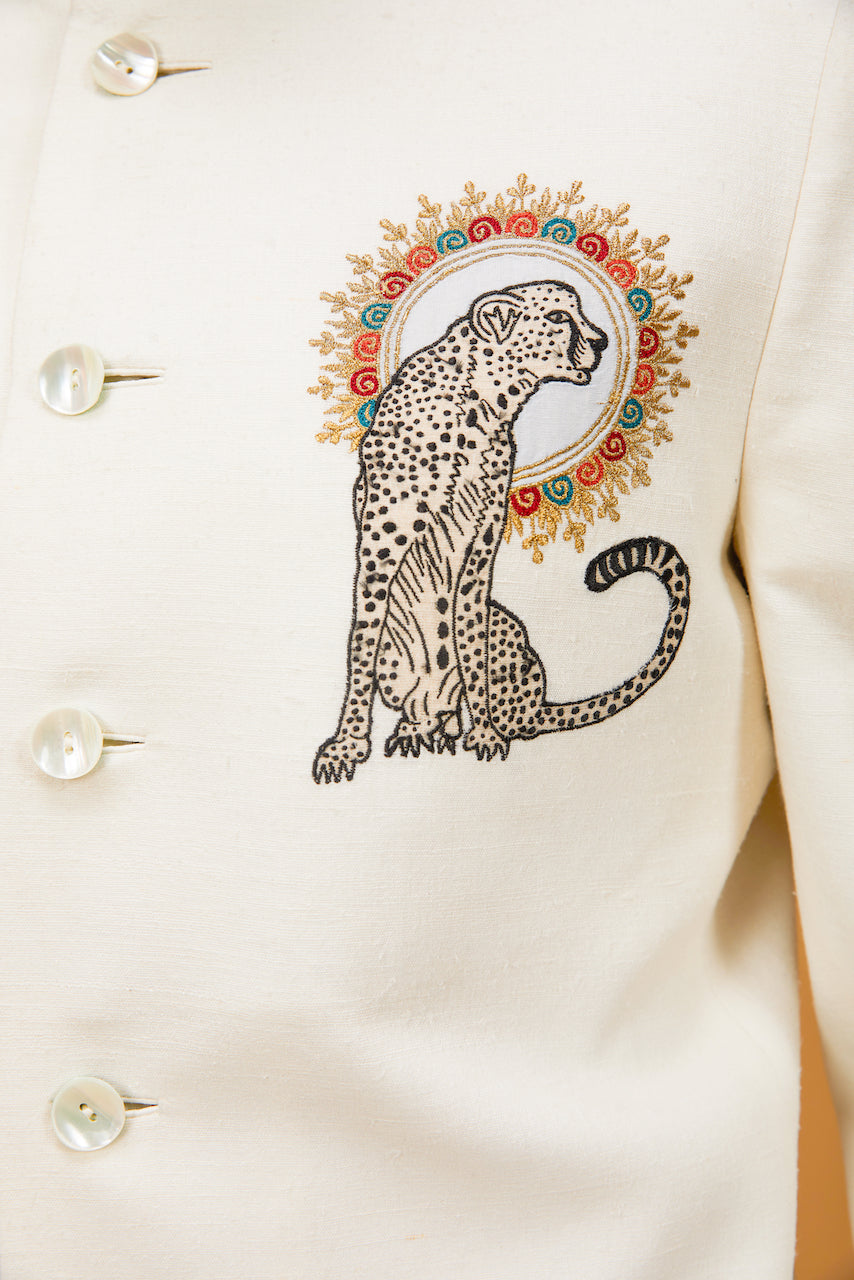 Ivory Matka Silk Bandhgala With Embroidered Motifs