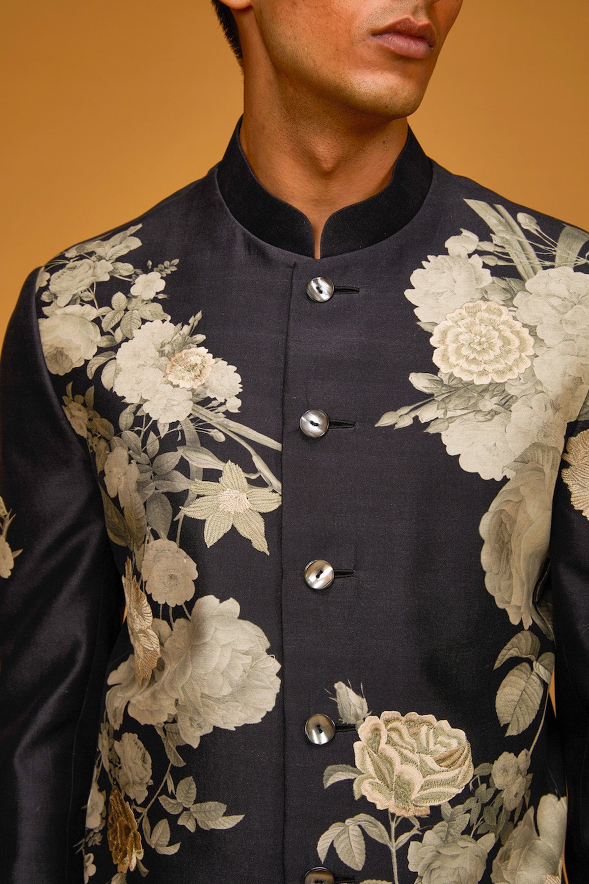 Black Printed Bandgala