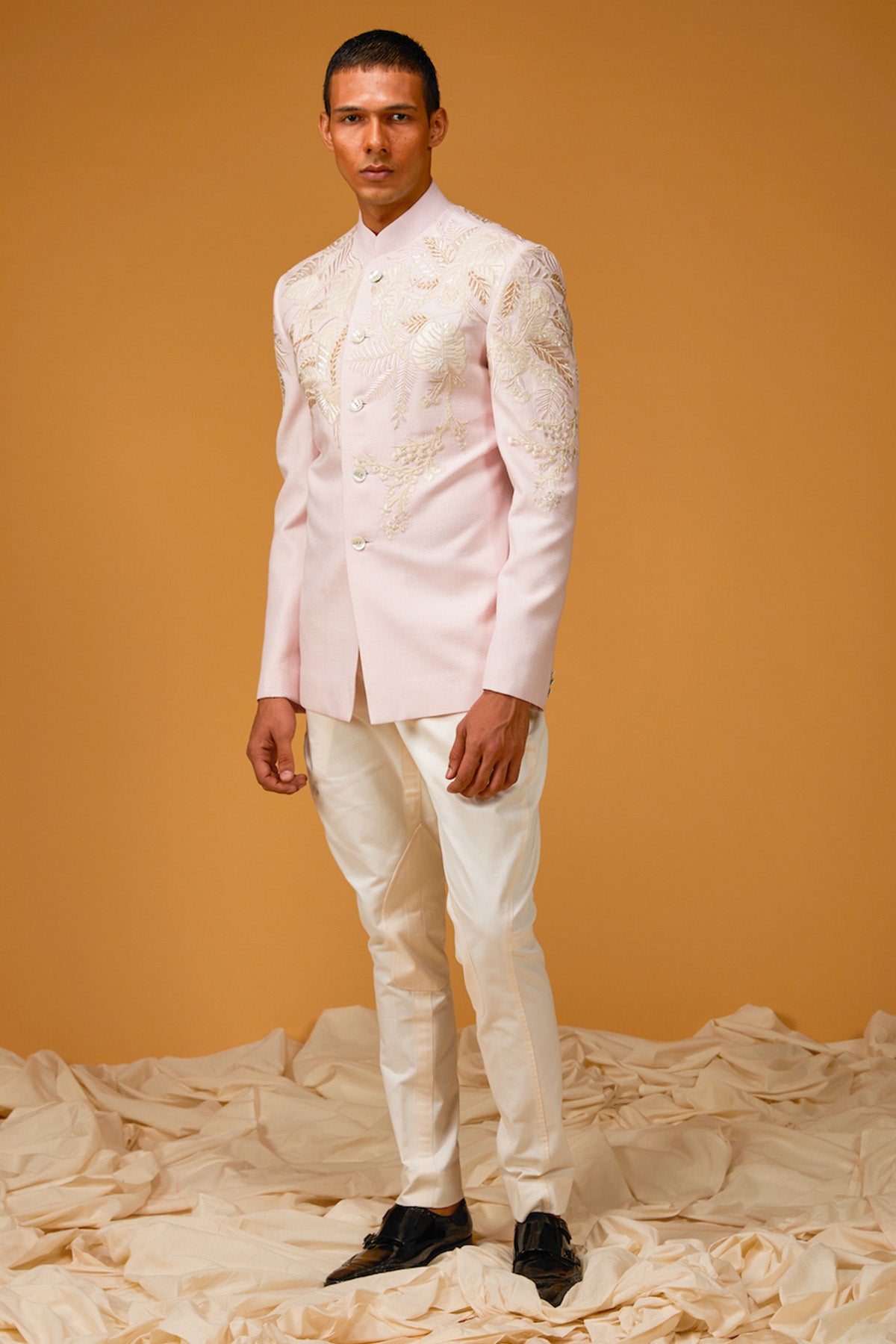 Powder Blue Matka Silk Bandgala