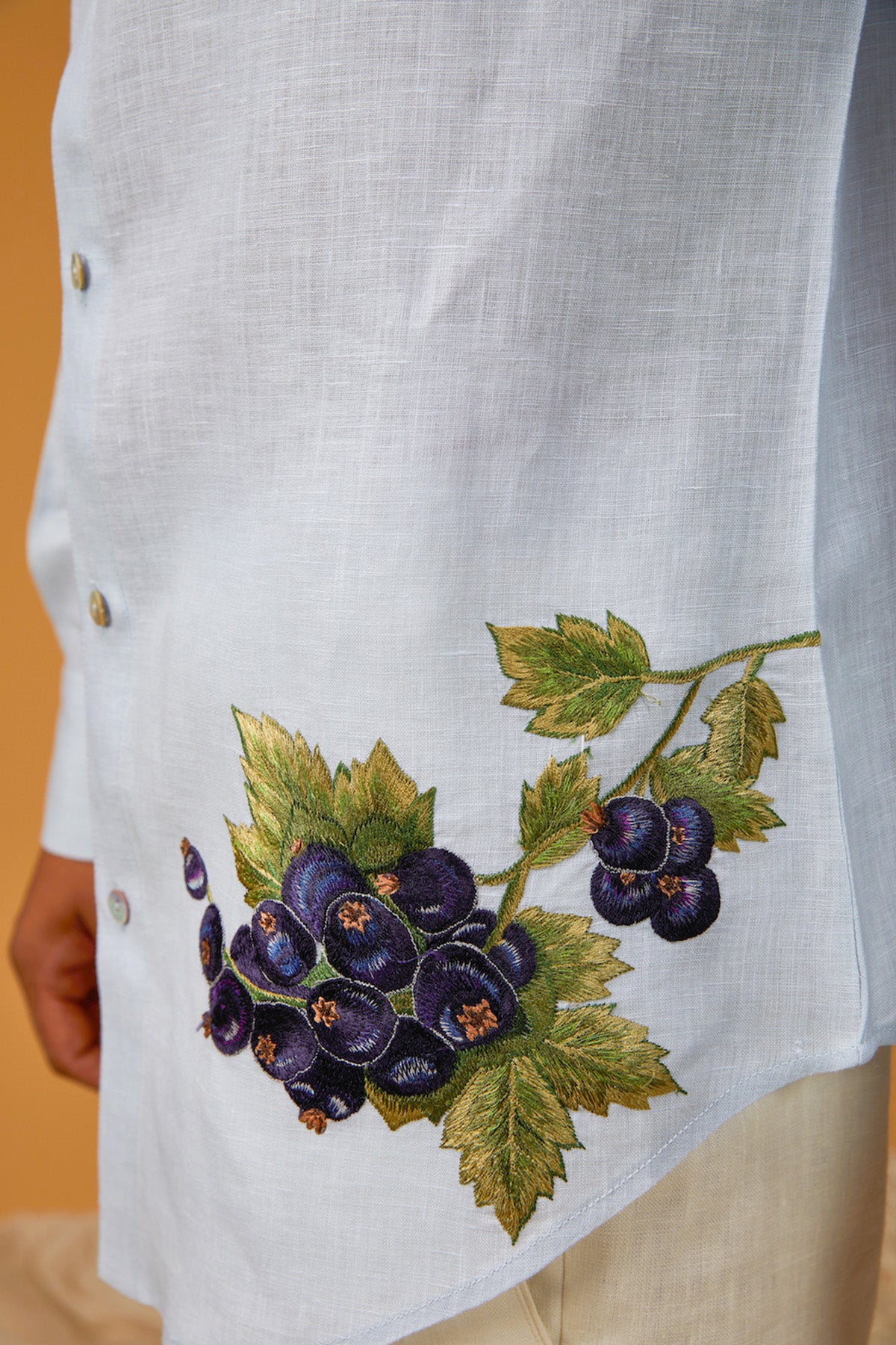 Men's Powder Blue Linen Shirt With Embroidery
