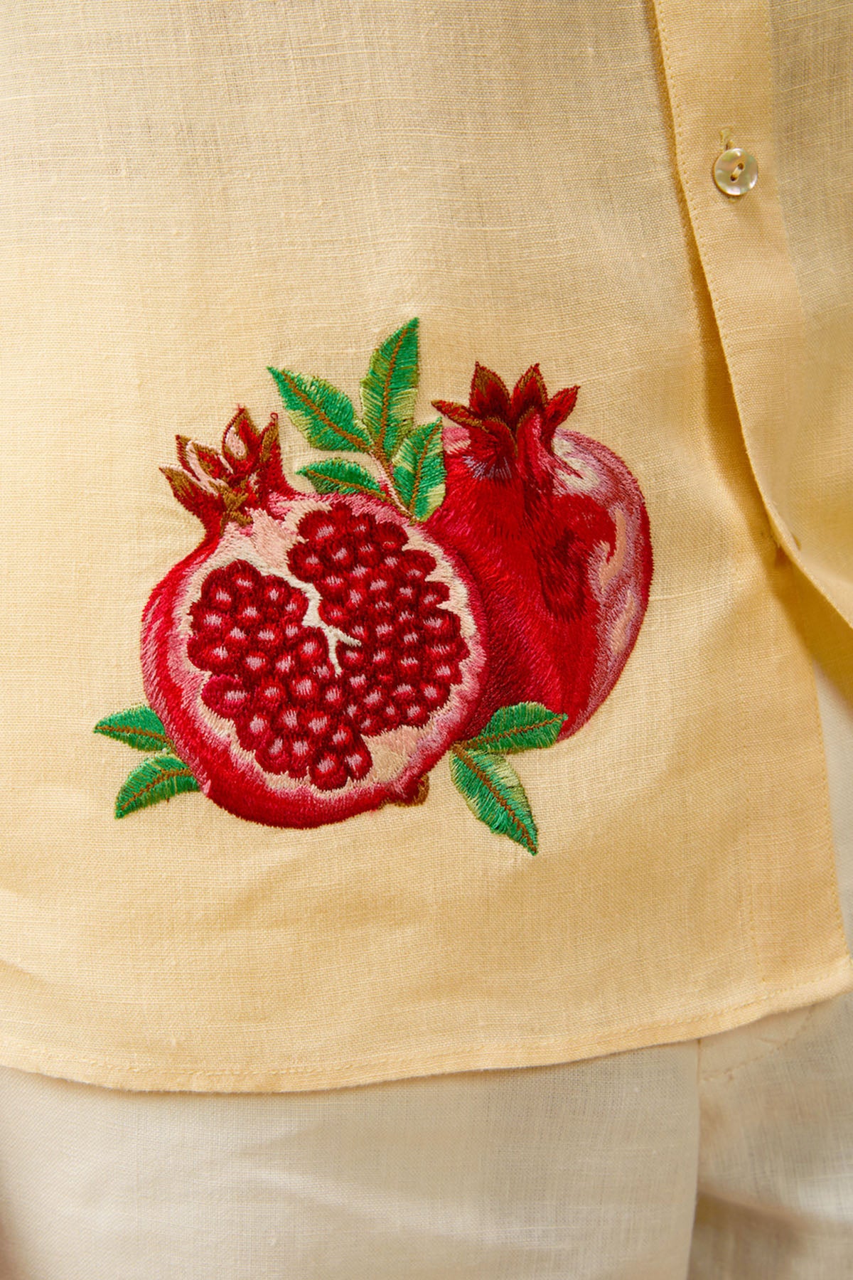 Men's Mango Yellow Linen Shirt With Promogende Embroidery