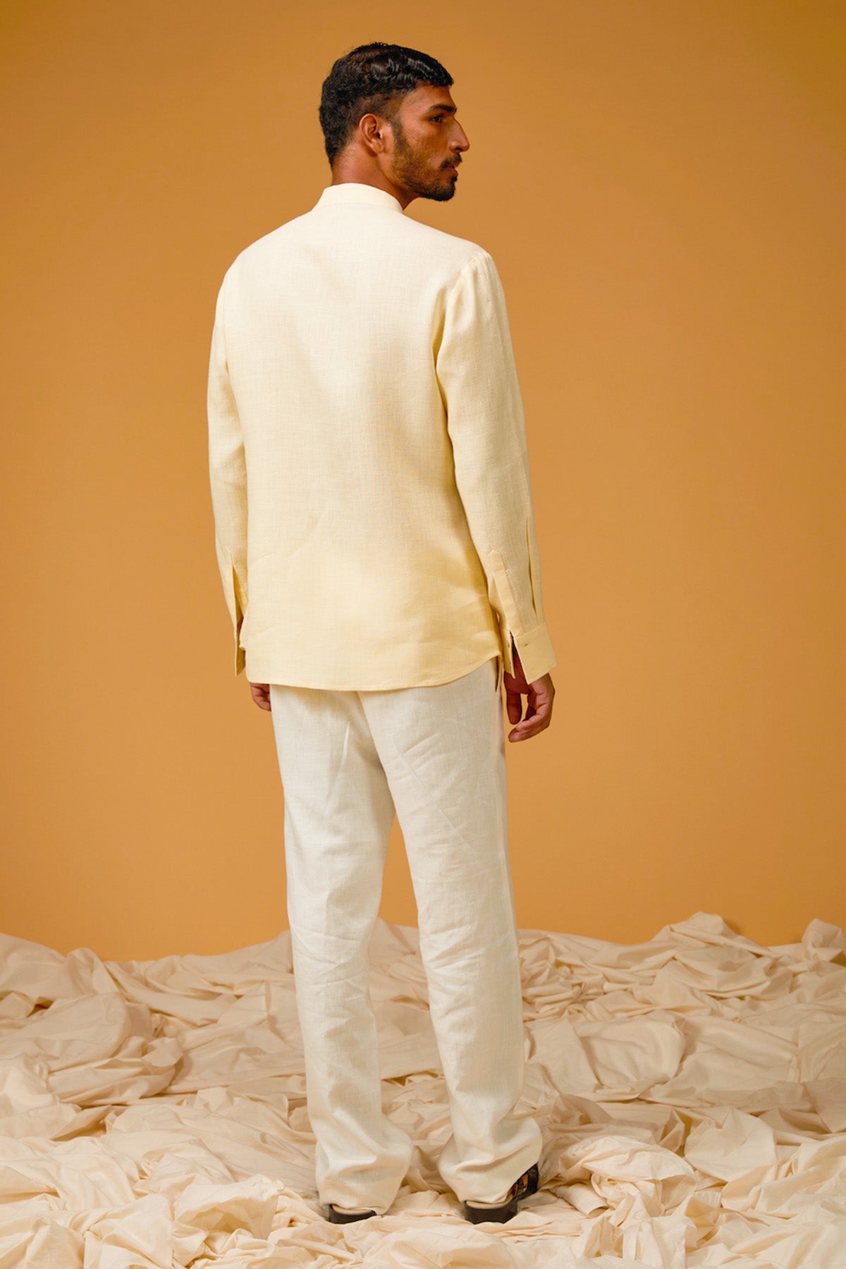 Men's Mango Yellow Linen Shirt With Promogende Embroidery