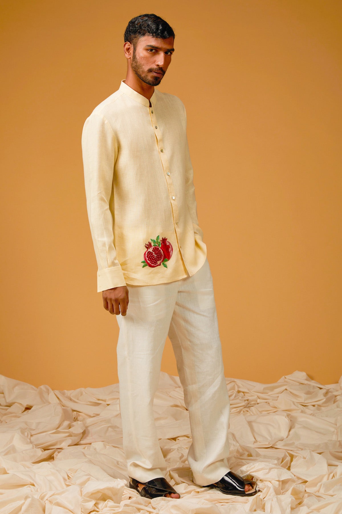 Men's Mango Yellow Linen Shirt With Promogende Embroidery