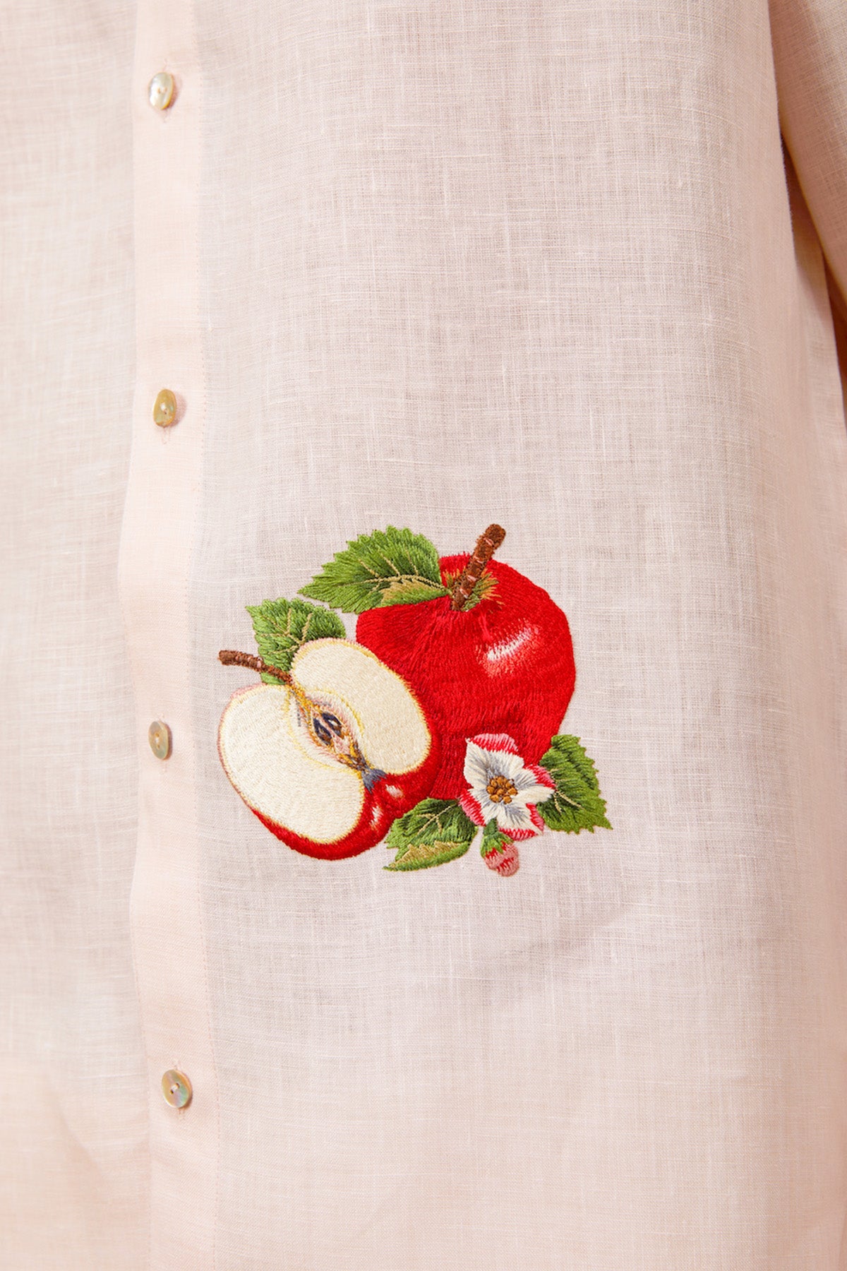 Men's Powder Pink Linen Shirt With Apple Embroidery