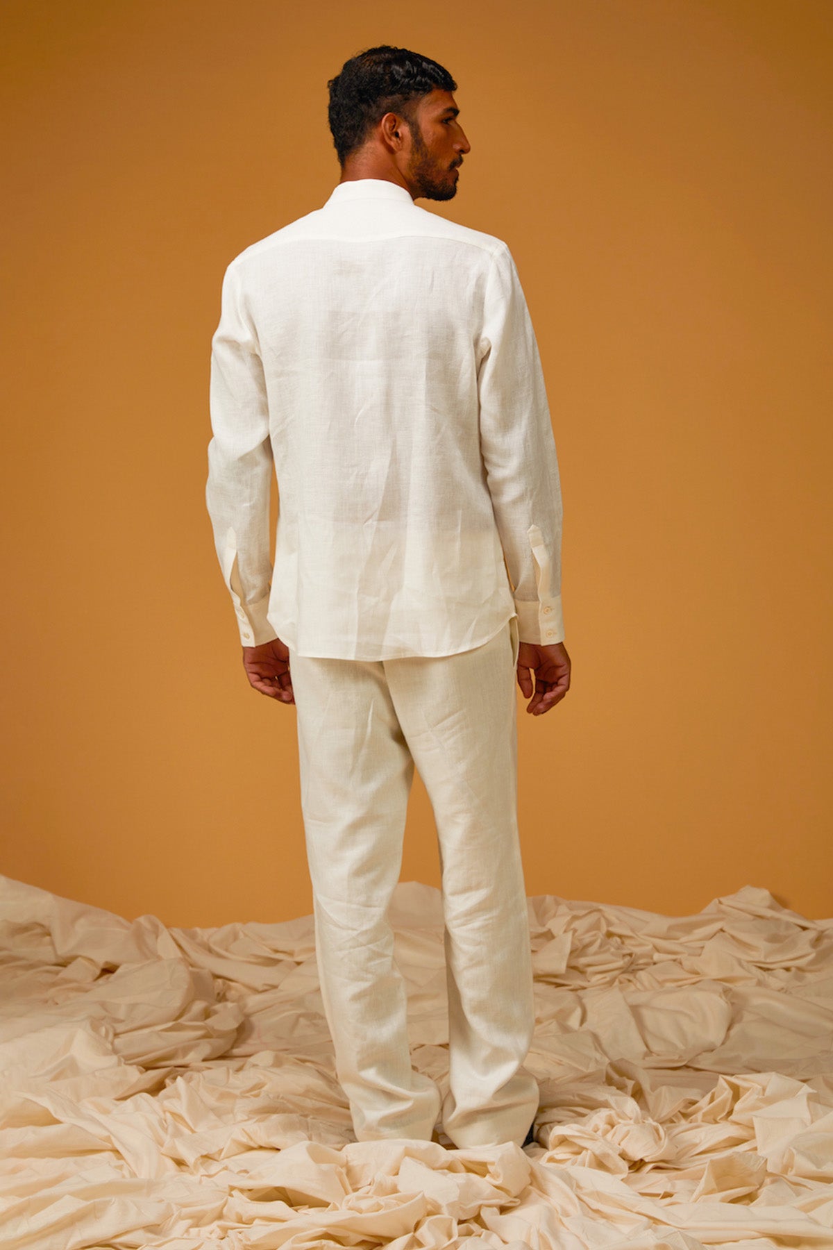 Men's Ivory Linen Shirt With Leopard Embroidery