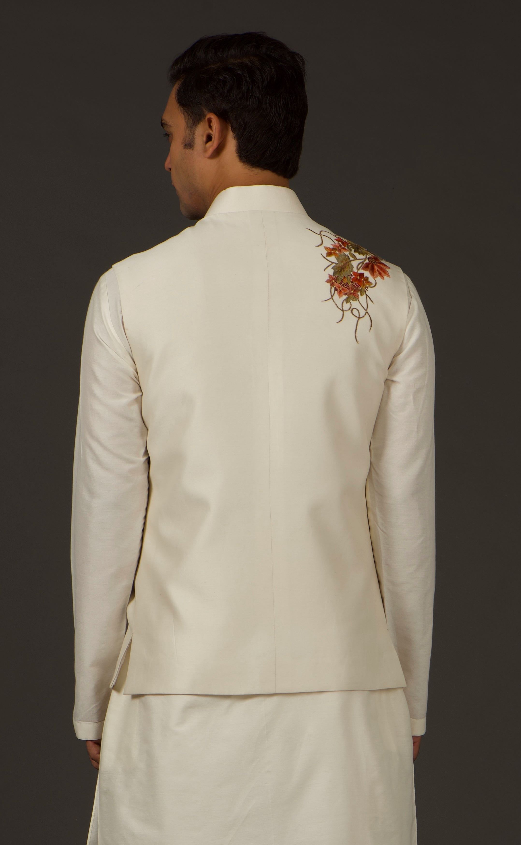 Ivory Resham Thread Embroidered bundi