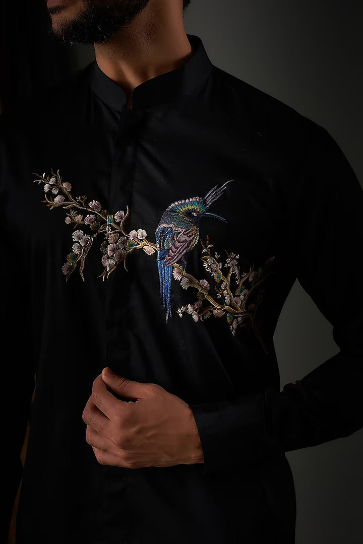 Black Poplin Thread Embroidered Shirt