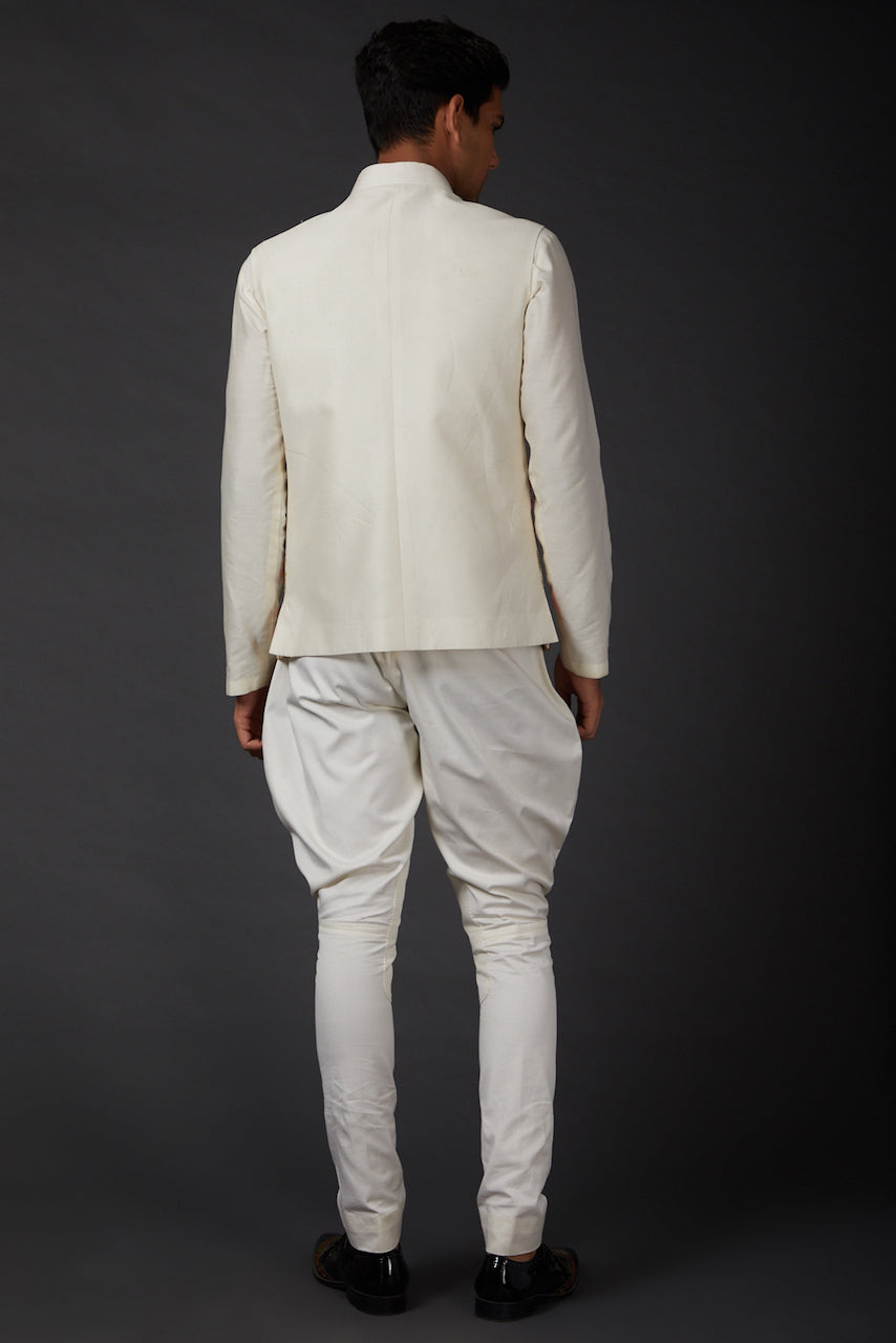 Ivory Linen Thread Embroidered bundi