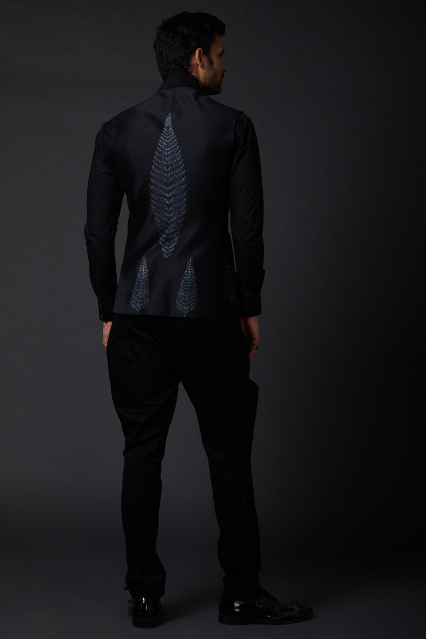 Black Chanderi Shibori Bandhgala