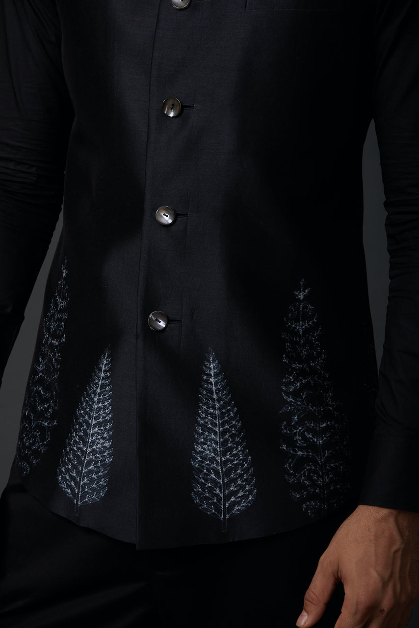 Black Chanderi Shibori Bandhgala