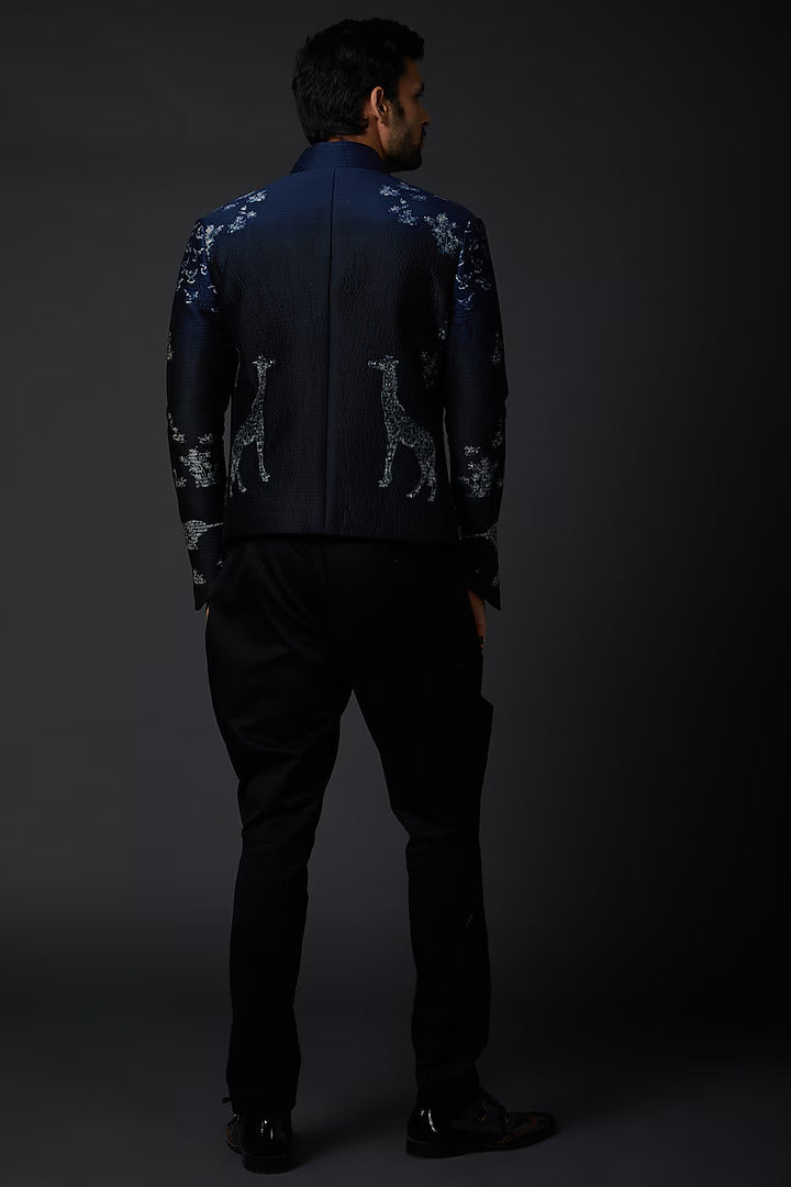 Indigo Blue Printed Bandhgala