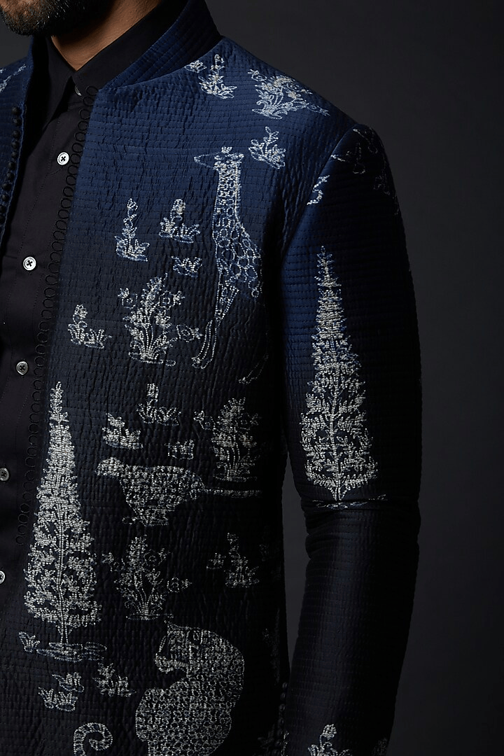 Indigo Blue Printed Bandhgala