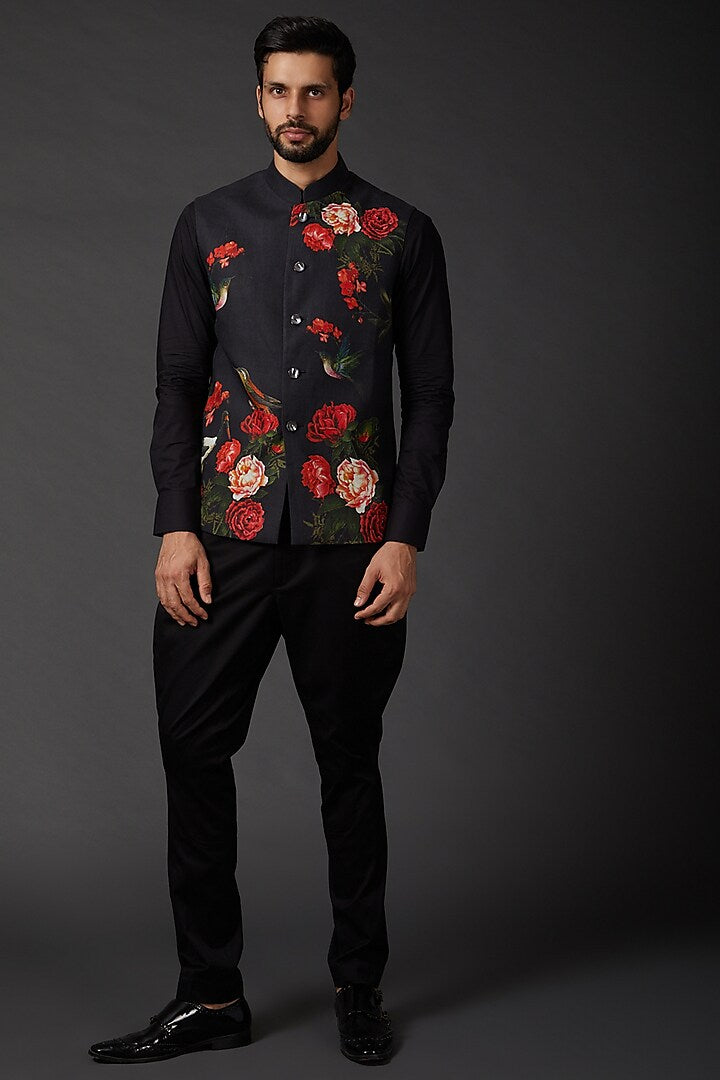 Indigo Jacket With Digital Print
