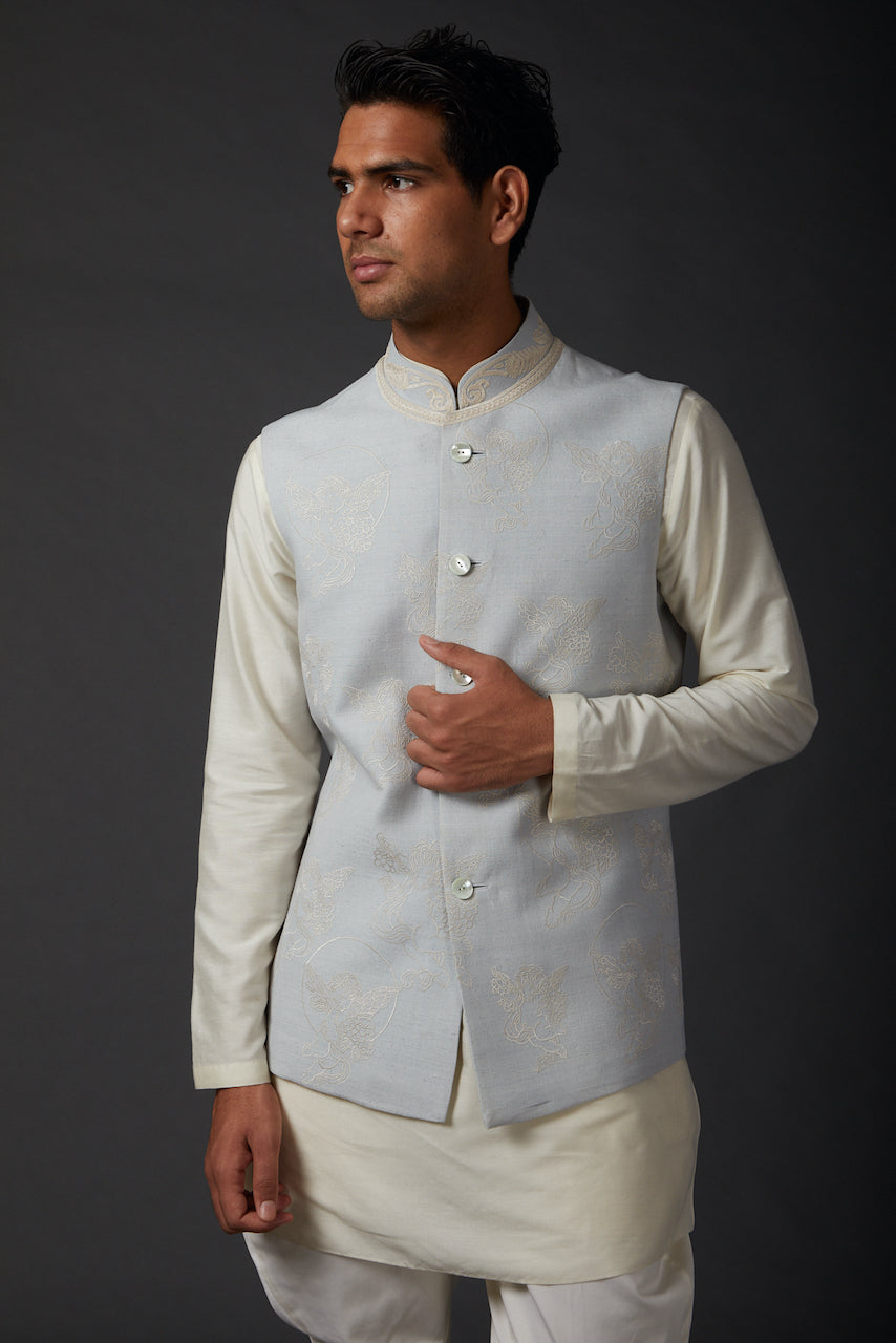 Blue Embroidered Bundi