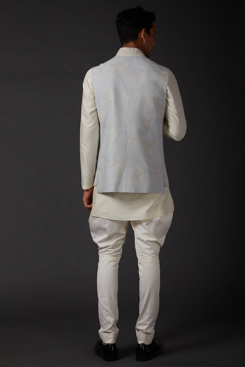 Blue Embroidered Bundi