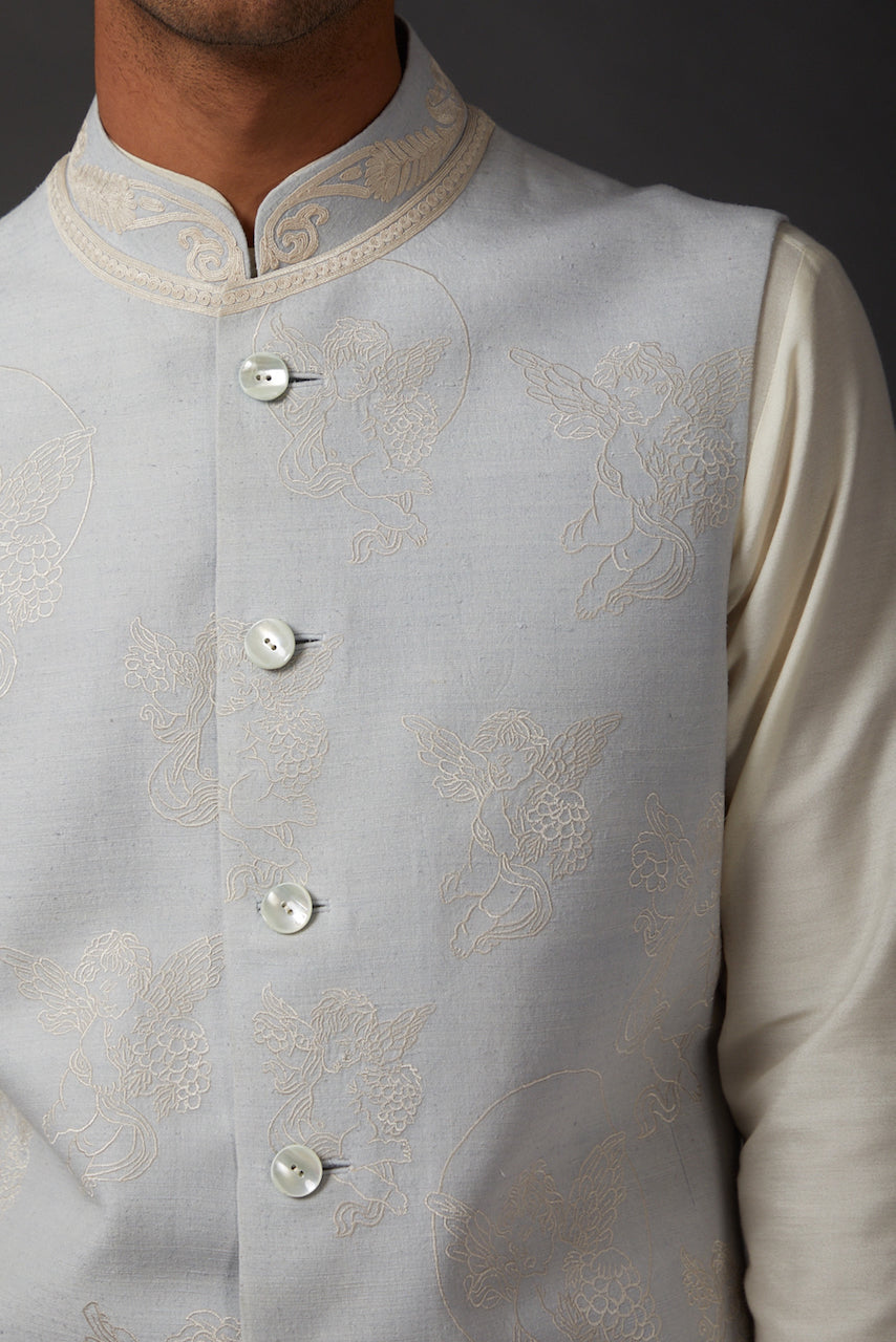 Blue Embroidered Bundi