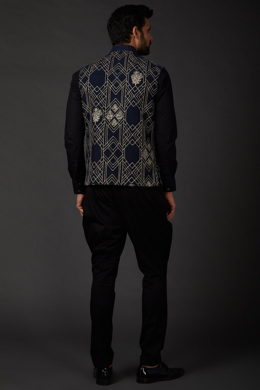 Indigo Embroidered Bundi