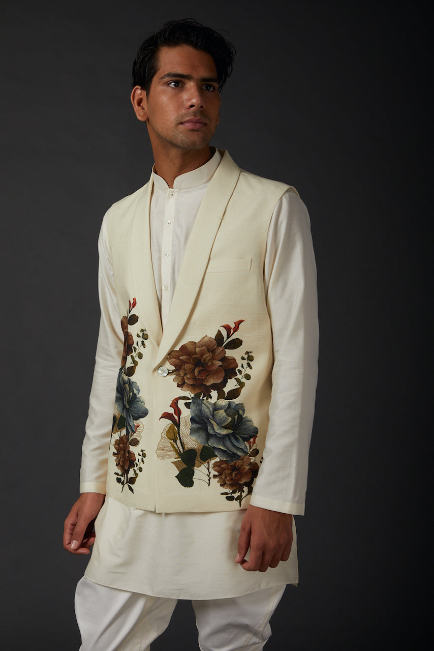 Ivory Digital Printed Bundi